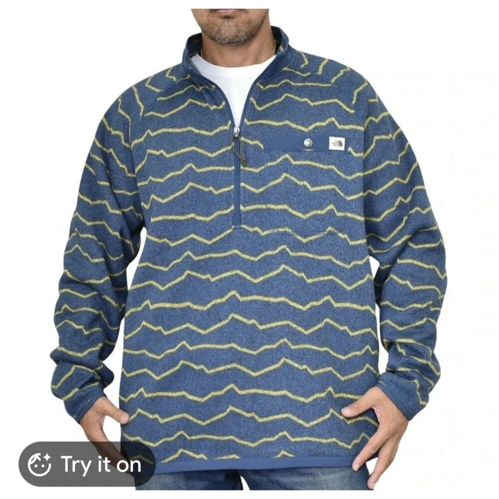 The North Face Men's L Gordon Lyons 1/4 Zip. Shady Blue w/Yellow.